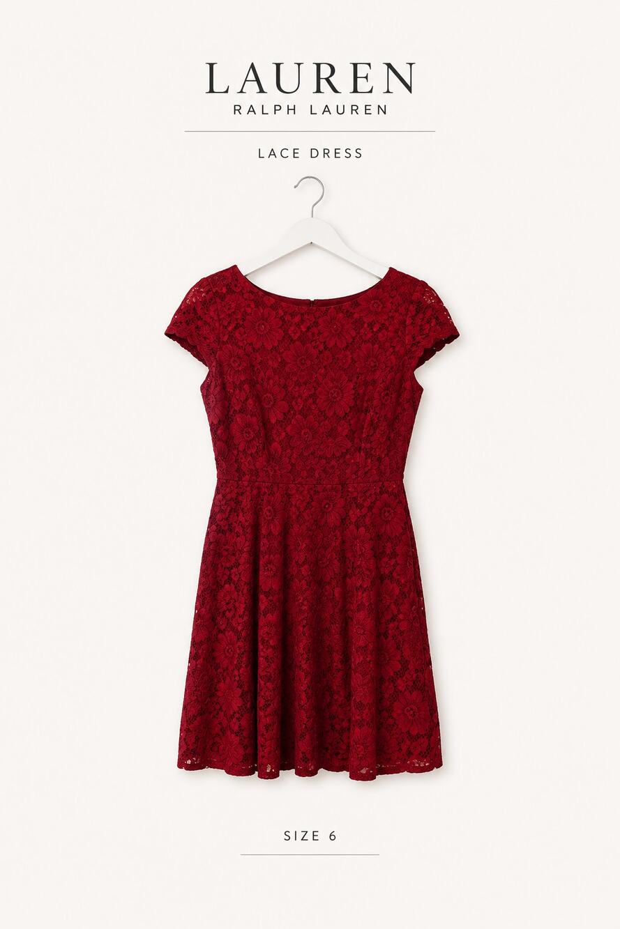 Moulinette Soeurs Anthropologie Red Floral Lace Fit Flare Dress Size 4 Midi